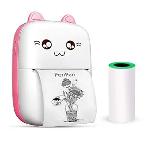 Cute Mini Portable Thermal Printer, Inkfree Wirless Bluetooth Printer Compatible with Android & iOS, Best for Students, Home, Office, Exam Notes, Stickers, Lists (1 Paper Roll, Blue)