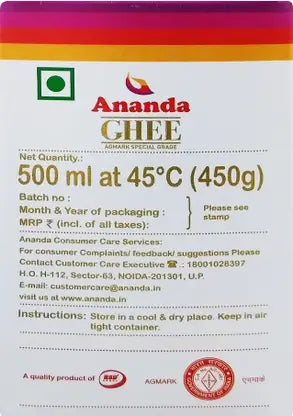 Ananda Buffalo Ghee Carton  (450 ml)