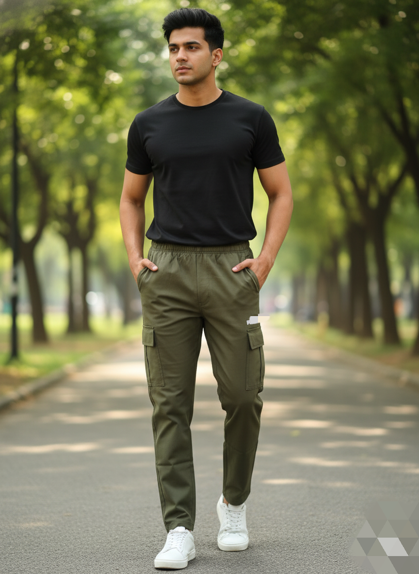 Men's Olive Green Slim Fit Cargo Joggers