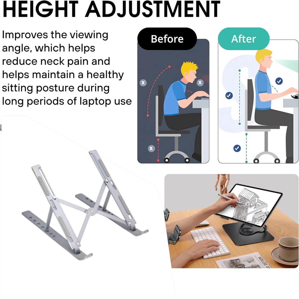 Metal Portable Laptop Stand, with 7 Adjustable Angles (1 Pc)