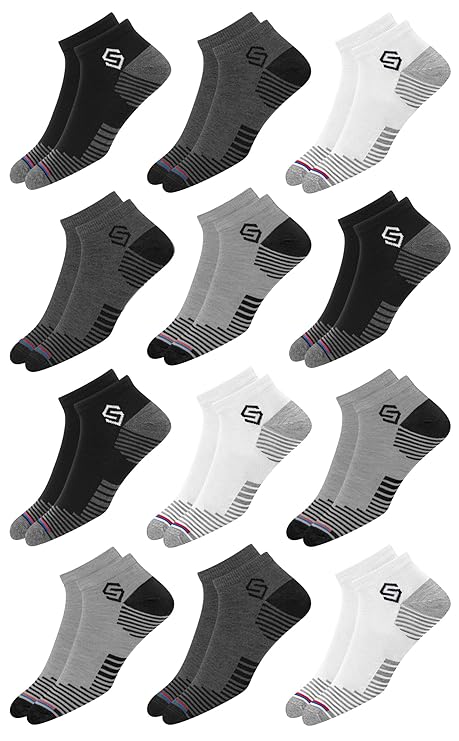 12 Pairs Sports Cotton Ankle Length Socks for Men, Pack of 12., Assorted