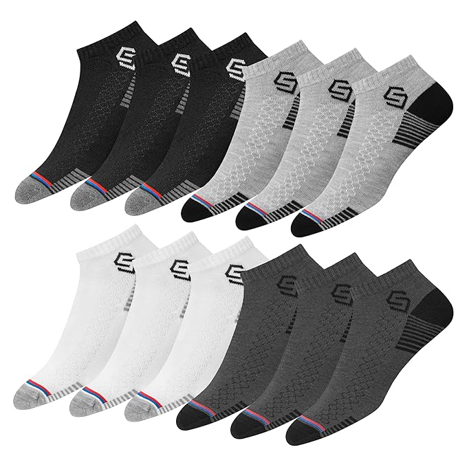 12 Pairs Sports Cotton Ankle Length Socks for Men, Pack of 12., Assorted