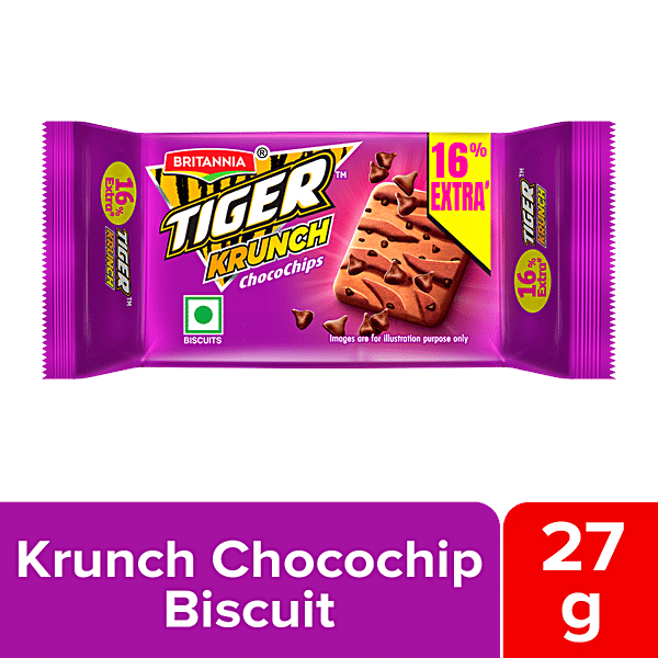 Britannia Tiger Krunch Choco Chips Biscuits, 27 g Pouch