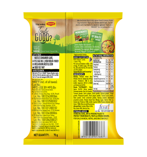 MAGGI 2-Minute Instant Noodles, Masala Noodles With Goodness Of Iron, Made With Choicest Quality Spices,