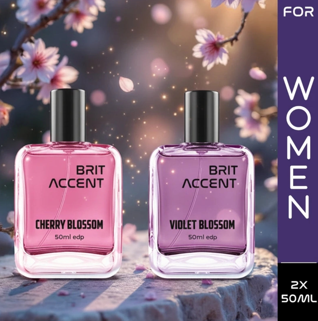 BRIT ACCENT

Combo Pack Violet Blossom&Cherry Blossom Premium Perfume Long lasting | Vanila Eau de Parfum

100 ml (For Women)