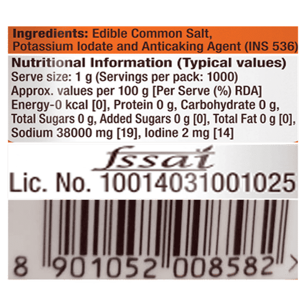 Tata Salt

Free Flowing and lodised Namak, Vacuum Evaporated lodized Salt (1 kg)