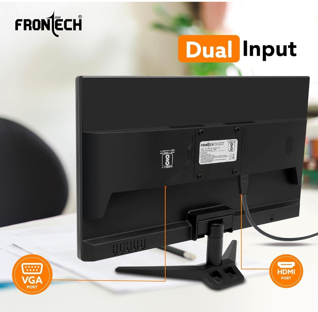 FRONTECH 20 Inch (50.8 cm), LED, HD 1600 x 900, 60Hz, Black, 16.7M Colors, Wall Mountable, Slim & Stylish Design, HDMI, VGA, Built-in Power Supply Monitor (MON-0054)