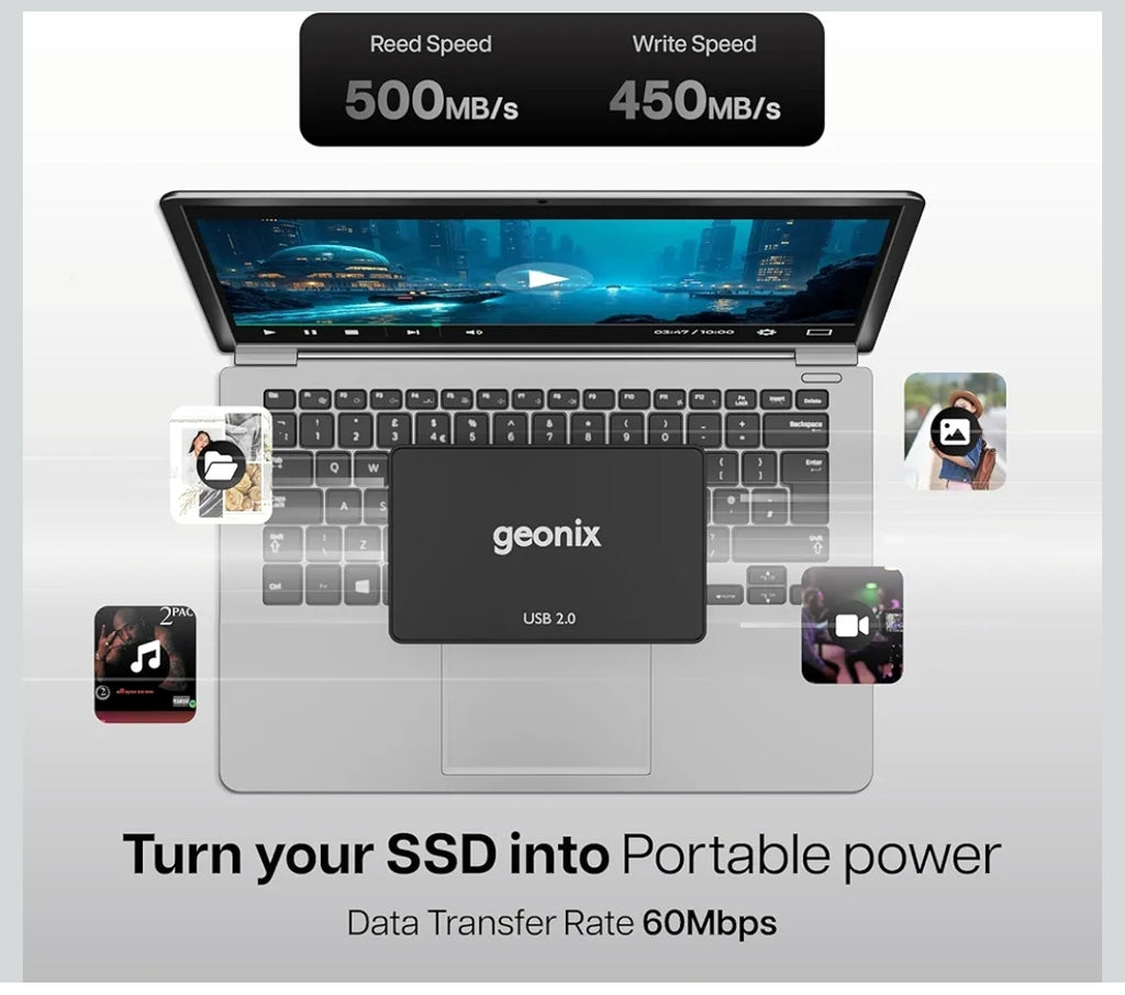 GEONIX 2.5 Inch SSD Enclosure | Tool Free Installation | Supports Upto 6TB Storage | USB Cable | Compatible with Laptop, PC (Black)