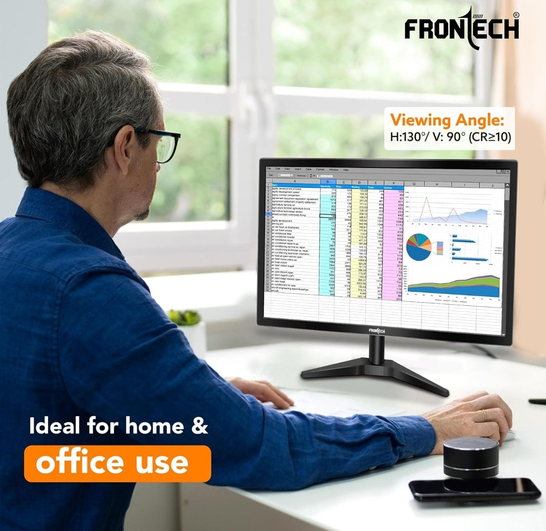 FRONTECH 20 Inch (50.8 cm), LED, HD 1600 x 900, 60Hz, Black, 16.7M Colors, Wall Mountable, Slim & Stylish Design, HDMI, VGA, Built-in Power Supply Monitor (MON-0054)