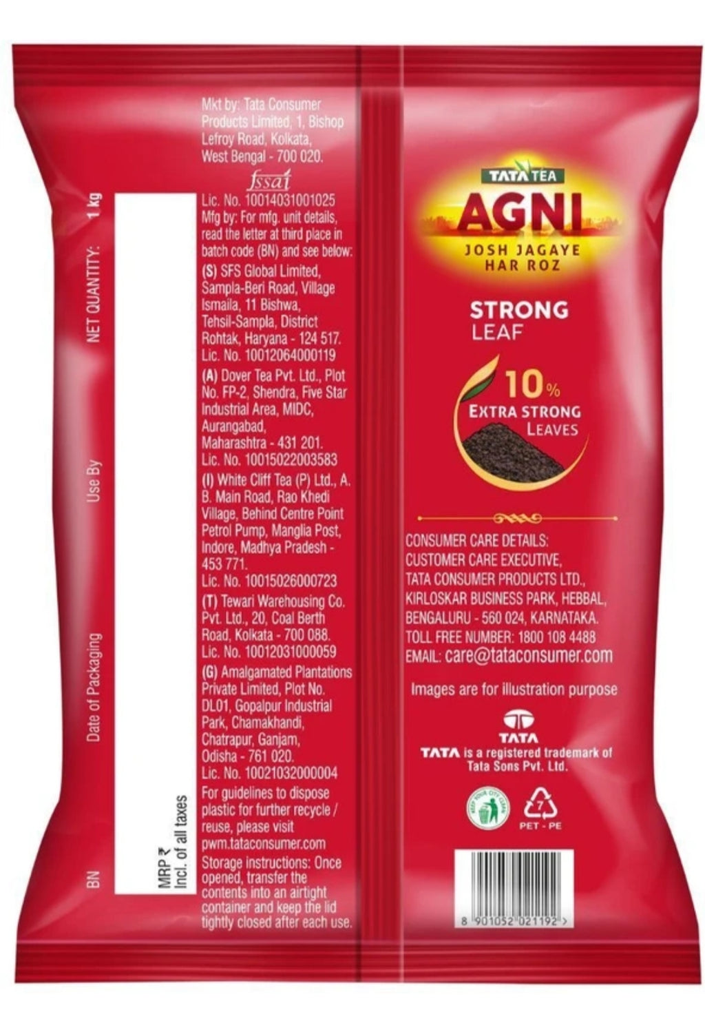 TATA TEA AGNI Black Tea Pouch, 1 Kg, Black Tea